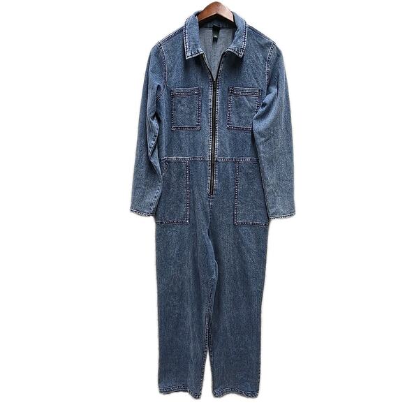 Wild Fable Womens Denim Jumpsuit Sz M Coveralls Zip up Boiler Suit Blue Jean - Picture 1 of 10